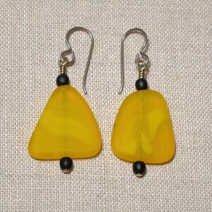 Hand Crafted Handmade Earrings Yellow & Black Freeform Glass Bead Earrings